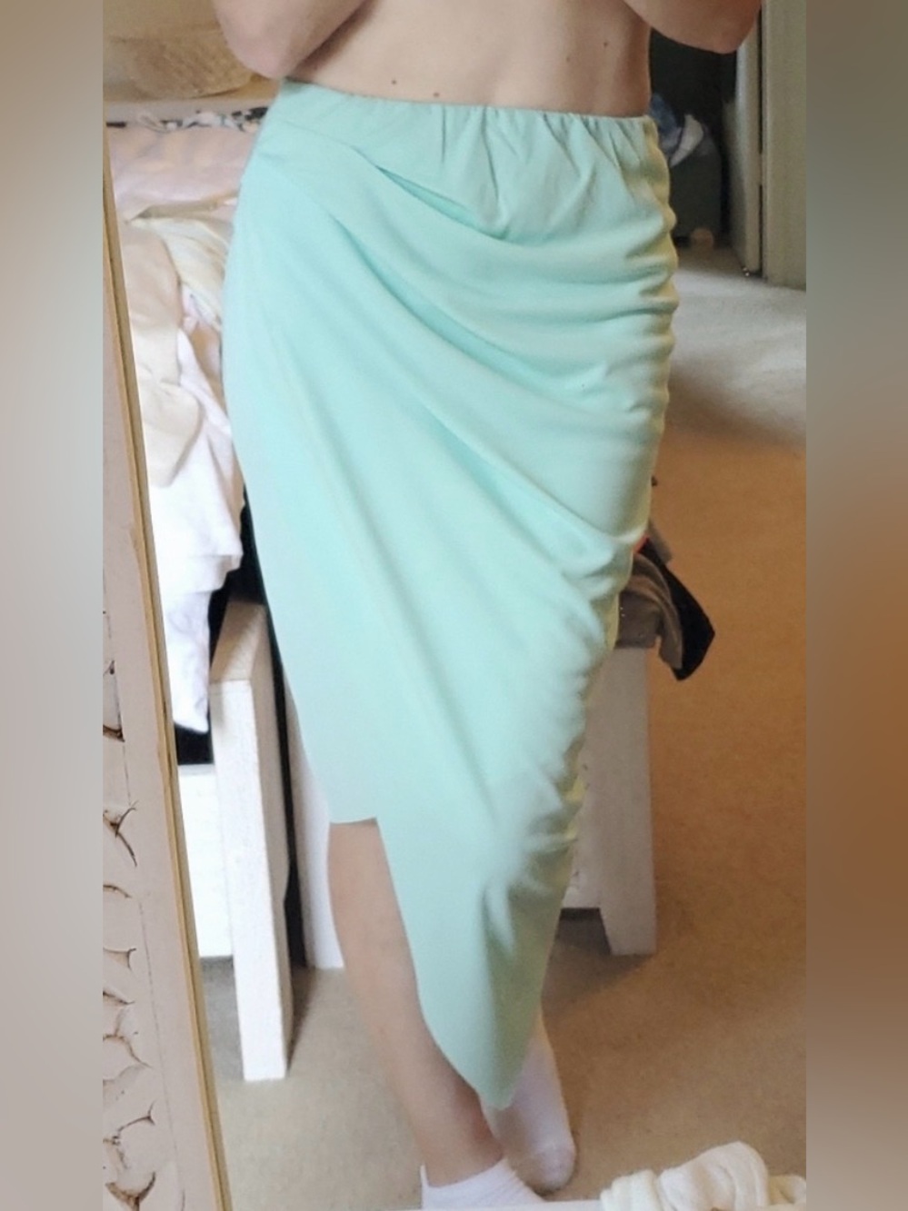 jaye.e. Mint Asymmetrical High-Low Midi Skirt